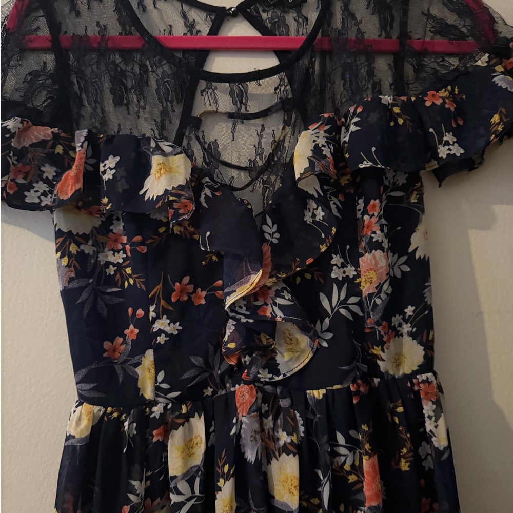 Soieblu Navy Floral Ruffle Lace Dress
